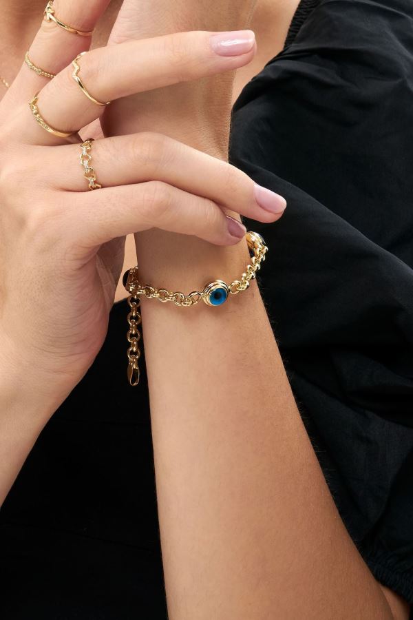 Gold Nazar Boncuklu 14 Ayar Altın Bileklik