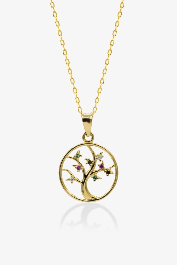 Gold Oval Hayat Ağacı Altın Kolye