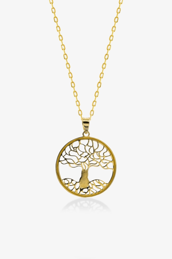 Gold Oval Tasarımlı Taşsız Hayat Ağacı Kolye