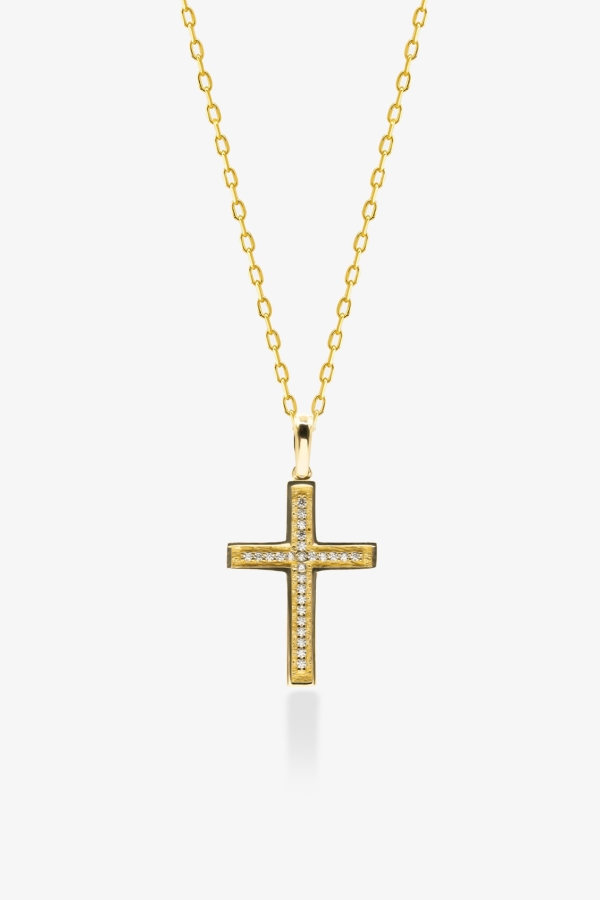 Gold Taşlı Haç Altın Kolye