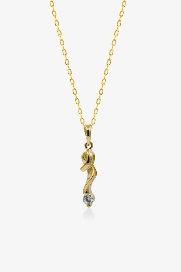 Gold Tek Taşlı Sarmal Altın Kolye