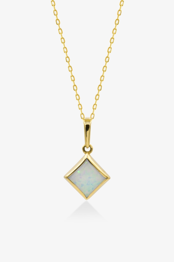 Gold Opal Taşlı Kare Altın Kolye
