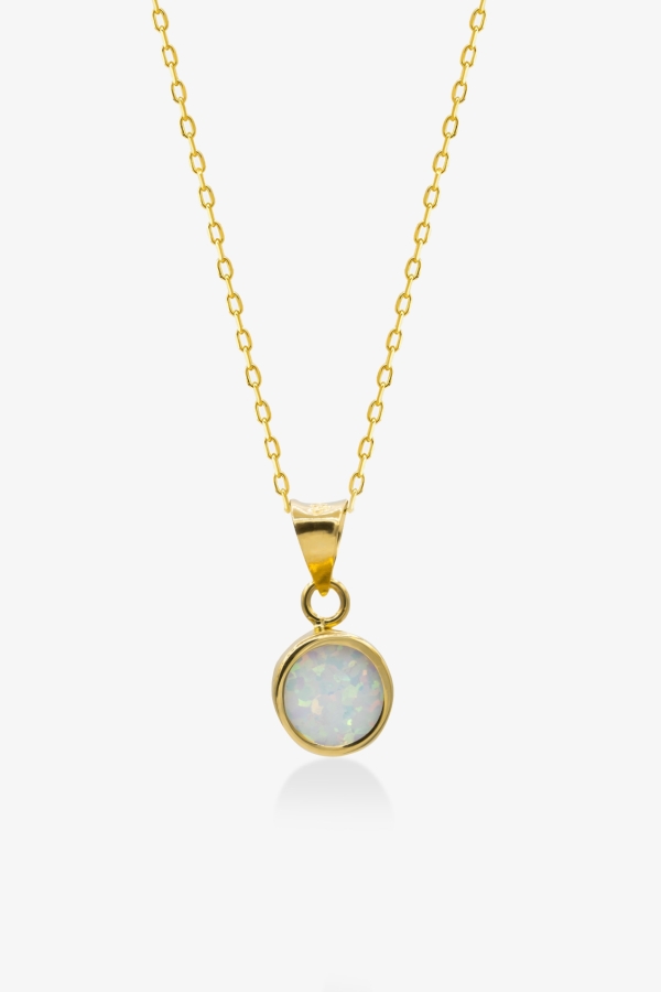 Gold Opal Taşlı Yuvarlak Altın Kolye