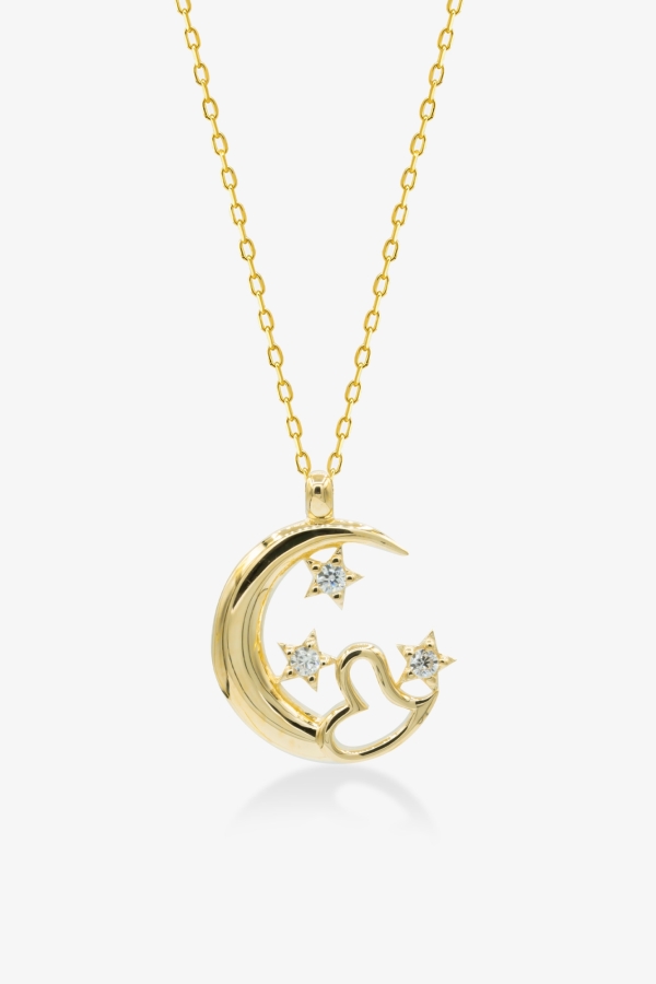 Gold Kalp Detaylı Ay Altın Kolye