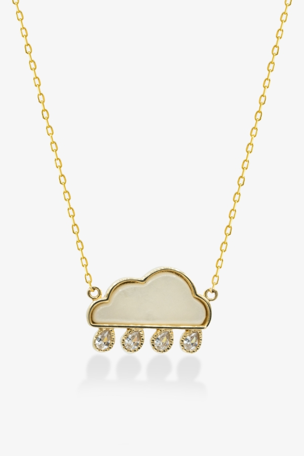 Gold Yağmur Bulutu Sedef Taşlı Altın Kolye