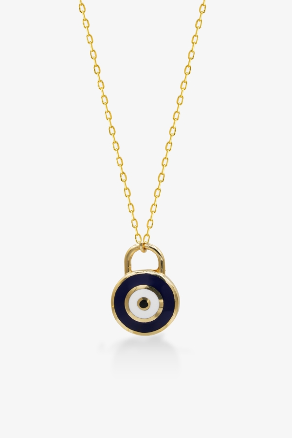 Gold Nazar Boncuğu Desenli Kilit Altın Kolye