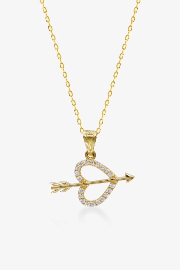 Gold Oklu Kalp Altın Kolye