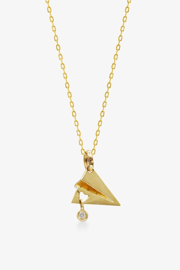 Gold Pırlanta Süslü Uçak Altın Kolye