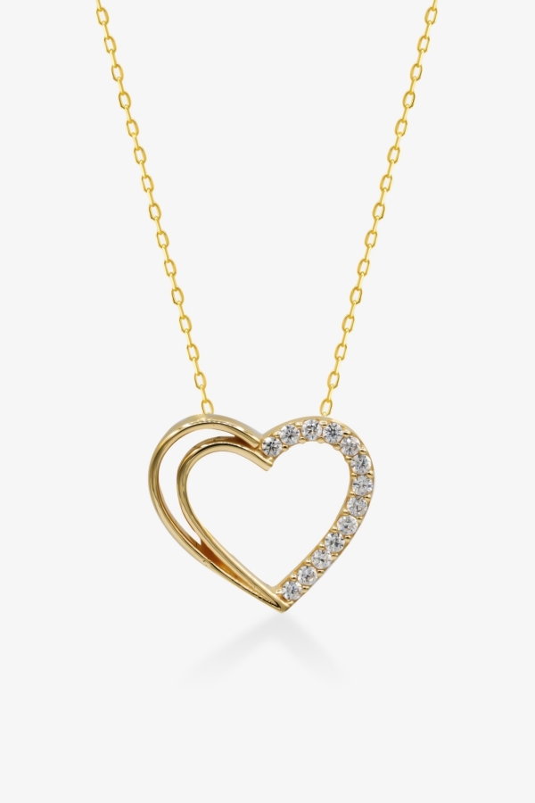 Gold Taş Süslemeli Kalp Altın Kolye