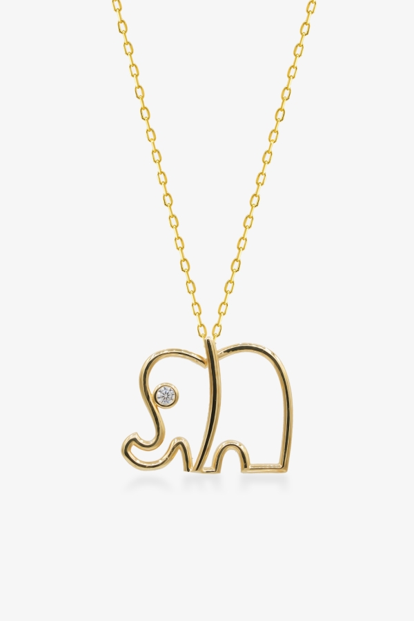 Gold Tek Taşlı Fil Desenli Altın Kolye