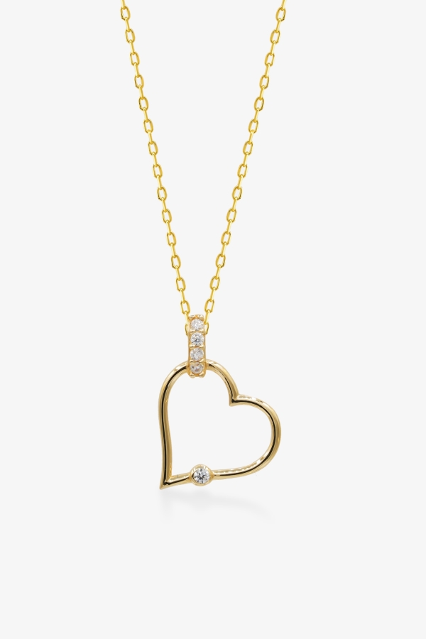 Gold Tek Taşlı Kalp Altın Kolye