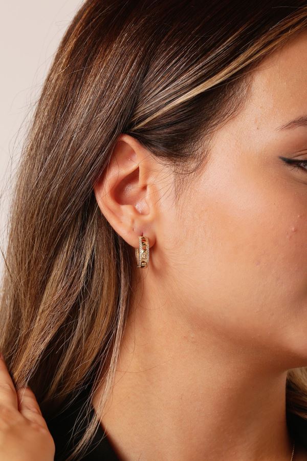 Gold Desenli Halka Altın Küpe