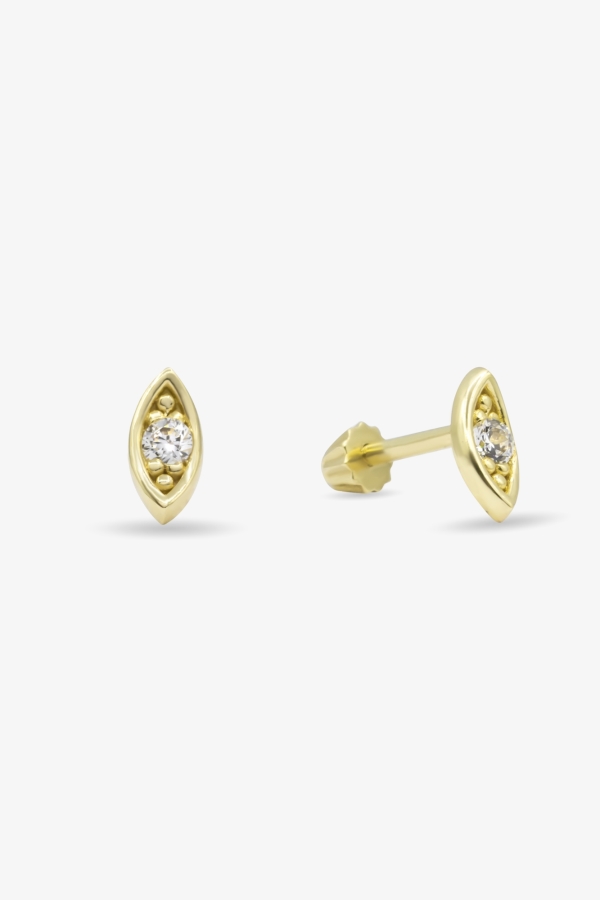 Gold Taşlı Oval Tek Altın Küpe