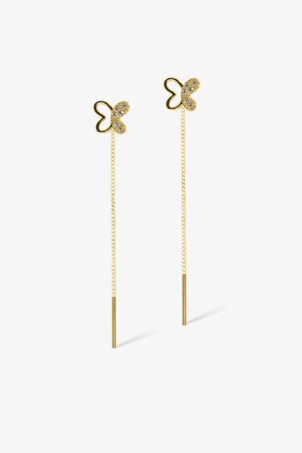 Gold Taşlı Kelebek Küpe