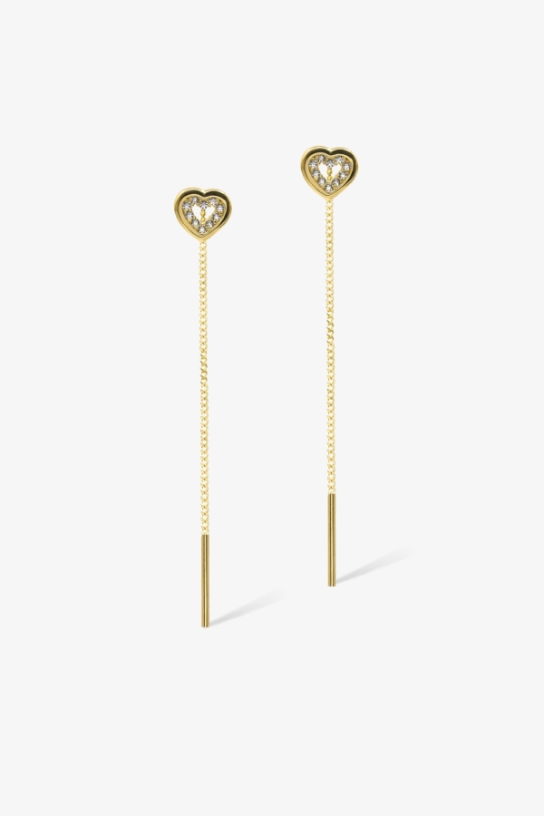 Gold Taşlı Kalp Altın Küpe