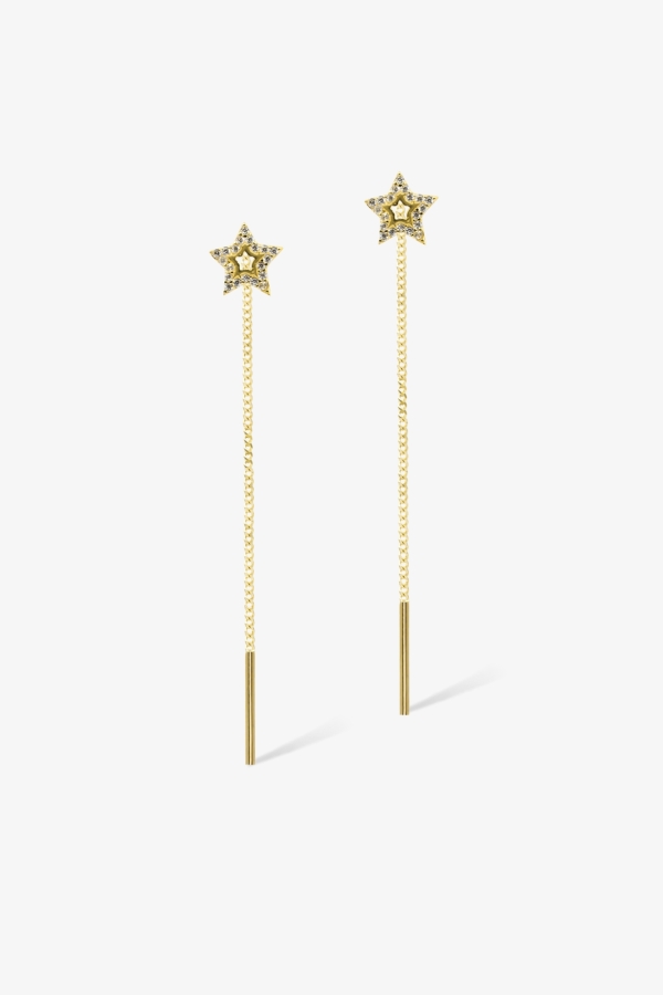 Gold Taşlı Yıldız Altın Küpe