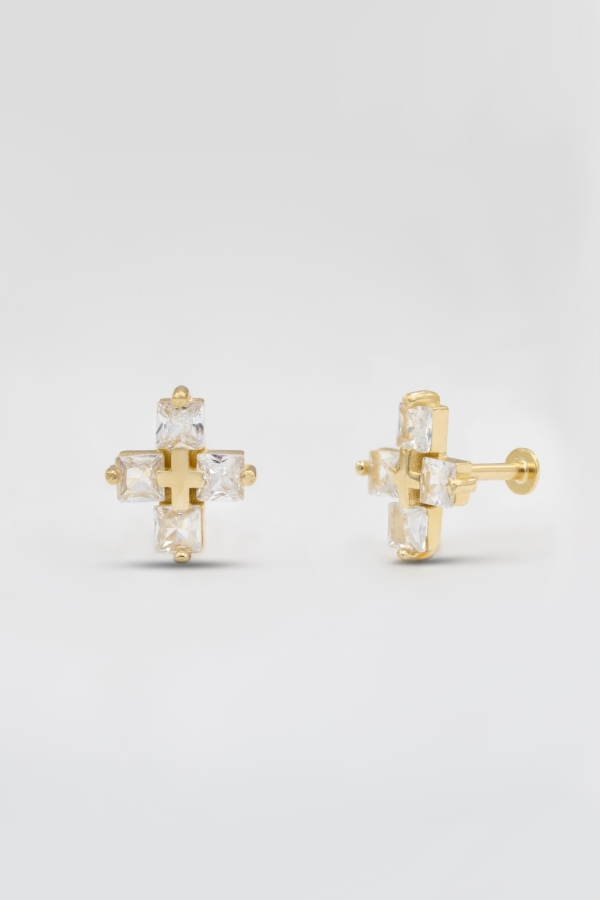 Gold Haç Tasarımlı Tragus Piercing