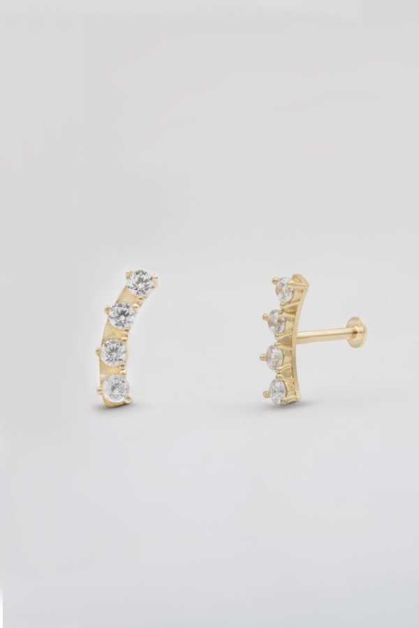 Gold Taşlı Çizgi Tragus Piercing