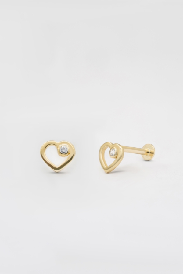 Gold Tek Taşlı Kalp Tragus Piercing