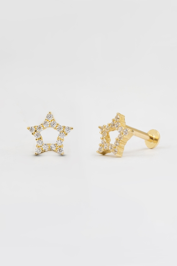 Gold Yıldız Tasarımlı Tragus Piercing