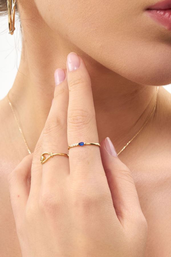 Gold Mavi Kuyruklu Yıldız Altın Yüzük