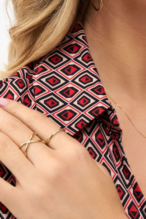 Gold 3 Taşlı Altın Yüzük