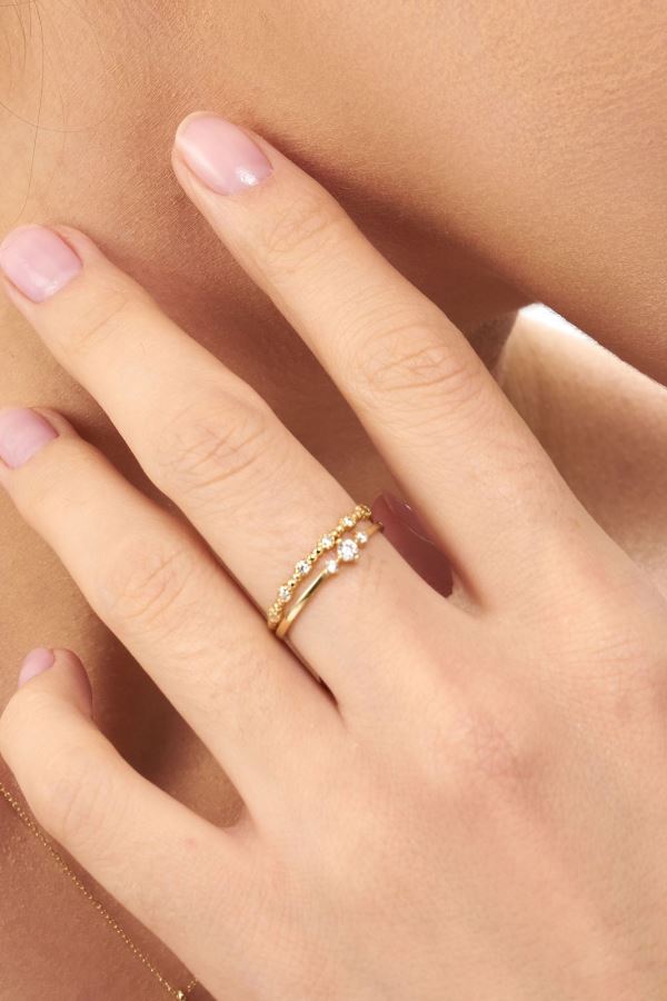 Gold Taşlı Top Desenli Altın Yüzük