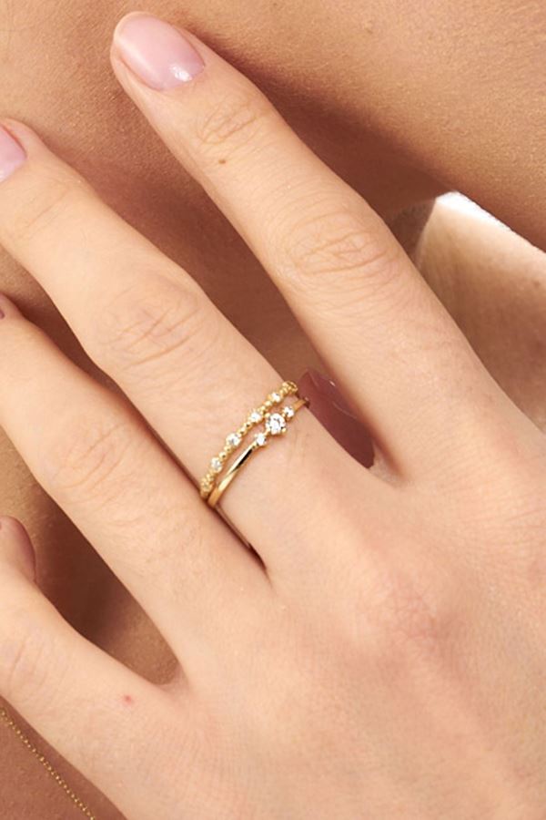 Gold 3 Taşlı Zerafet Altın Yüzük