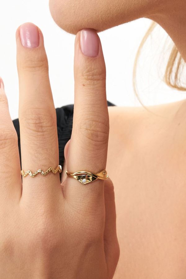 Gold Göz Desenli Altın Yüzük